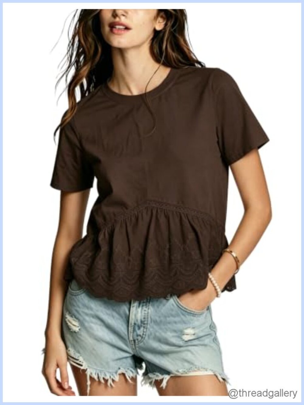 Babydoll Embroidered Crop Top Cotton Casual Blouse